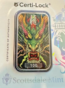 #100 Color Dragon Bar Lóngshén Silver Bar 1 Troy Oz .999 Fine Art Bar #6 Special - Picture 1 of 7