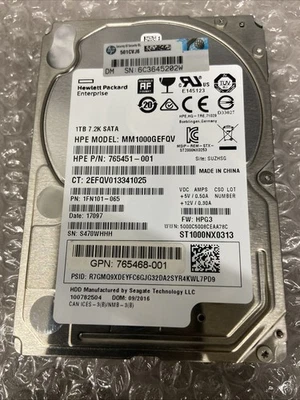 765451-001 HP 1TB 7.2K 6G 2.5" SATA SC HDD 765453-B21 765468-001 - NO TRAY - Image 1 of 3