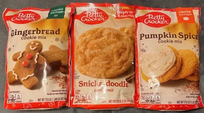 3 Pack Betty Crocker Cookie Mix 1x Gingerbread 1x Snickerdoodle 1x Pumpkin Spice - Image 1 of 3