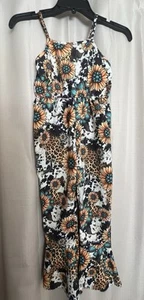 🌻 Shein Girls Size 7Y Bell Bottom Jumpsuit – Sunflower, Leopard & Western Print - Picture 1 of 8