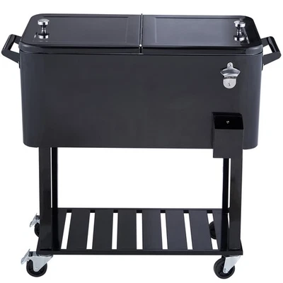 80Qt Rolling Cooler Cart with Bottle Opener Drainage Patio Party Bar Drink - Image 1 of 4