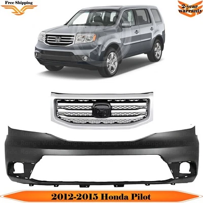 Front Bumper Cover Fascia Paintable & Grille Assembly For 2012-2015 Honda Pilot Foto 1 de 4