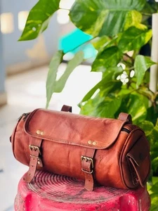 Men's Comman Bag Leather Vintage 2 Strap Buckle Closure Tool Brown Bag - Picture 1 of 5
