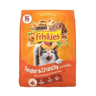 Friskies tiernos y crujientes con sabores pollo, carne de res, comida seca para gatos - 16 libras Foto 1 de 4