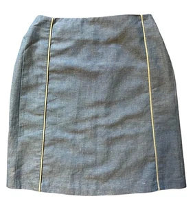 $75 New Je Suis En CP! Paris 7 Skirt Cotton Linen Blue Silver Trim Luxury France - Picture 1 of 4