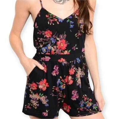 ЭКСПРЕСС черный цветочный кружева назад Детский комбинезон карманы Sz маленький богемное романтический Cottagecore - Изображение 1 из 4