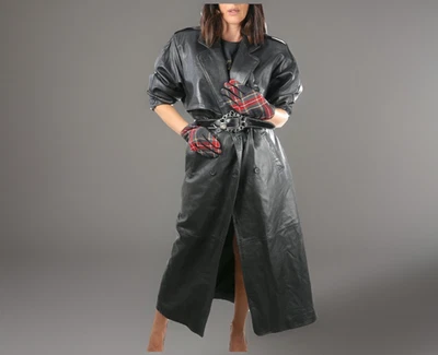 VTg Tannery West Black Leather Trench Coat -Quality 2 Chunky Designer Belts Sz M - Image 1 of 4