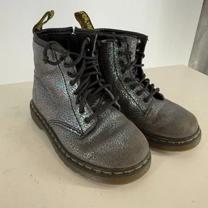 Dr. Martens Brooklee AW004 SK06R Silver Delaney Holographic Combat Boots SZ 9 - Picture 1 of 7