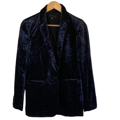 Blazer Ann Taylor Mujer Elegante Azul Terciopelo Talla 4 Evento Especial Vacaciones Foto 1 de 4