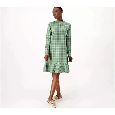Vestido Isaac Mizrahi Live Bridgehampton a Cuadros Manga Larga Verde Cottagecore 3X Foto 1 de 4
