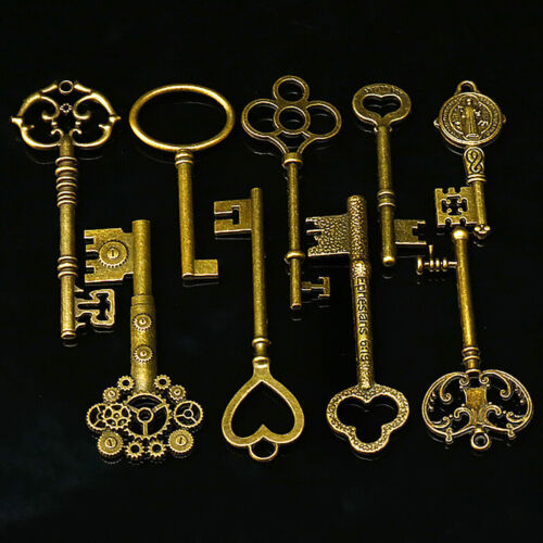 Nouveau Lot de 9 cylindres d'armoire en vrac à clés vintage antiques, grand