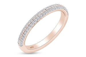 1/5 Ct Two Row Half-Eternity Wedding Band Ring Natural Diamond SterlIng Silver - Picture 1 of 8