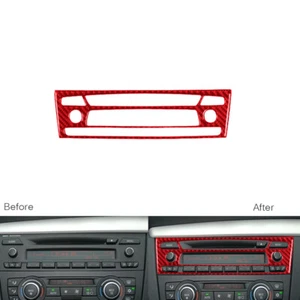 Red Carbon Fiber Central Console CD Panel Sticker Trim For BMW 1 Series E82 E88 - Picture 1 of 10