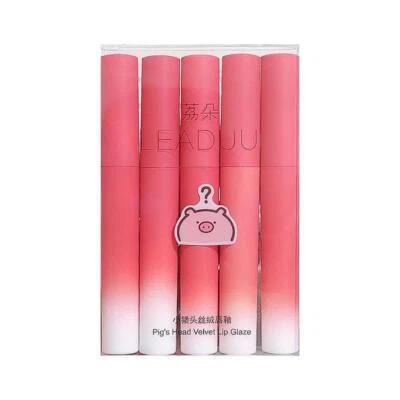 5 Pack Piggy Head Velvet Lip Glaze Set Matte Whitening Non Fading Makeup D2P3 - Image 1 of 4