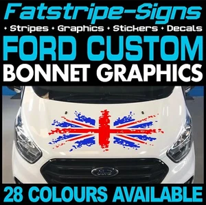para adaptarse a FORD CUSTOM UNION JACK BANDERA REINO UNIDO FURGONETA CAPÓ PEGATINAS GRÁFICAS ST - Imagen 1 de 2