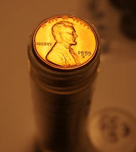1955 S Lincoln Cent Roll UNC 3 - Picture 1 of 2