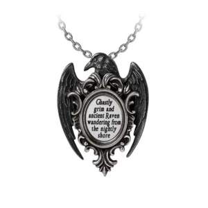 Alchemy Gothic P958 Quoth the Raven Necklace Pendant Poem Edgar Allan Poe Englan - Picture 1 of 2