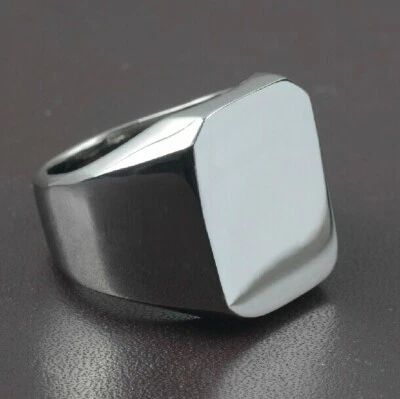 Fashion Mens High Polished Signet Solid Silver 316L Stainless Steel Ring Jewelry - Image 1 of 4