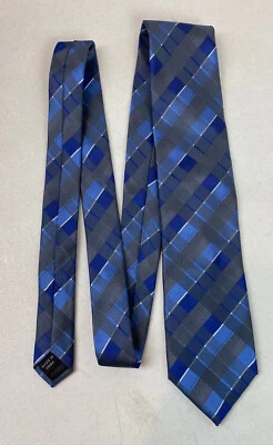 Corbata para hombre 100 % seda azul y gris plateado usada en excelente estado 3 1/4" de ancho Kenneth Cole #22F Foto 1 de 4