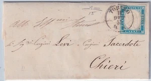 Sardinia 1855 20c. Cobalt ( N°15) Ben Marginatum Isolated Su Letter 394/s21 - Picture 1 of 3