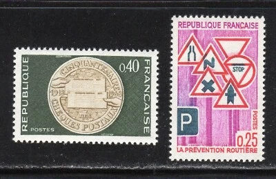 France 1968 SC# 1202, 1203 - Commemorative Medal - Various Road Signs M-NH # 100 - Image 1 of 2