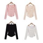 Korean Fashion Crop Top Halter Neck Long Sleeve Shirt with Bow Tie for Outings