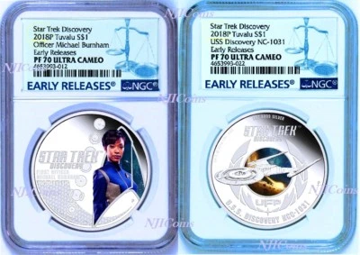 2-COIN Set 2018 Star Trek DISCOVERY USS NCC-1031 Burnham Silver $1 NGC PF70 ER - Image 1 of 4
