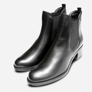 Black Napa Leather Tamaris Heeled Womens Chelsea Boots - Picture 1 of 5