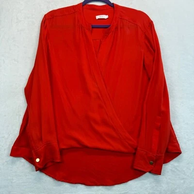 A.L.C. Blusa de seda roja manga larga envolvente frontal talla 10 LEER Foto 1 de 4