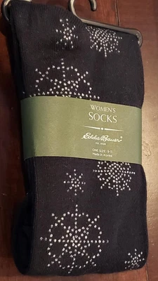 Eddie Bauer - Calcetines Negros/Negro Transparente Copo de Nieve Estrás Estampado - Nuevos Foto 1 de 2