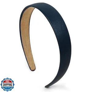 Fascia per capelli blu navy da donna larga 1 pollice spessore blu navy finta pelle - Foto 1 di 4