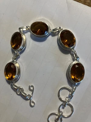 Elegante Pulsera Topacio Ámbar Plata 925 Talla 7-8" Foto 1 de 4