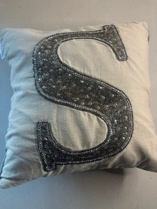 Nicole Miller Decorative Sequined Seed Bead Initial S Throw Pillow 14"x14" - Picture 1 of 6
