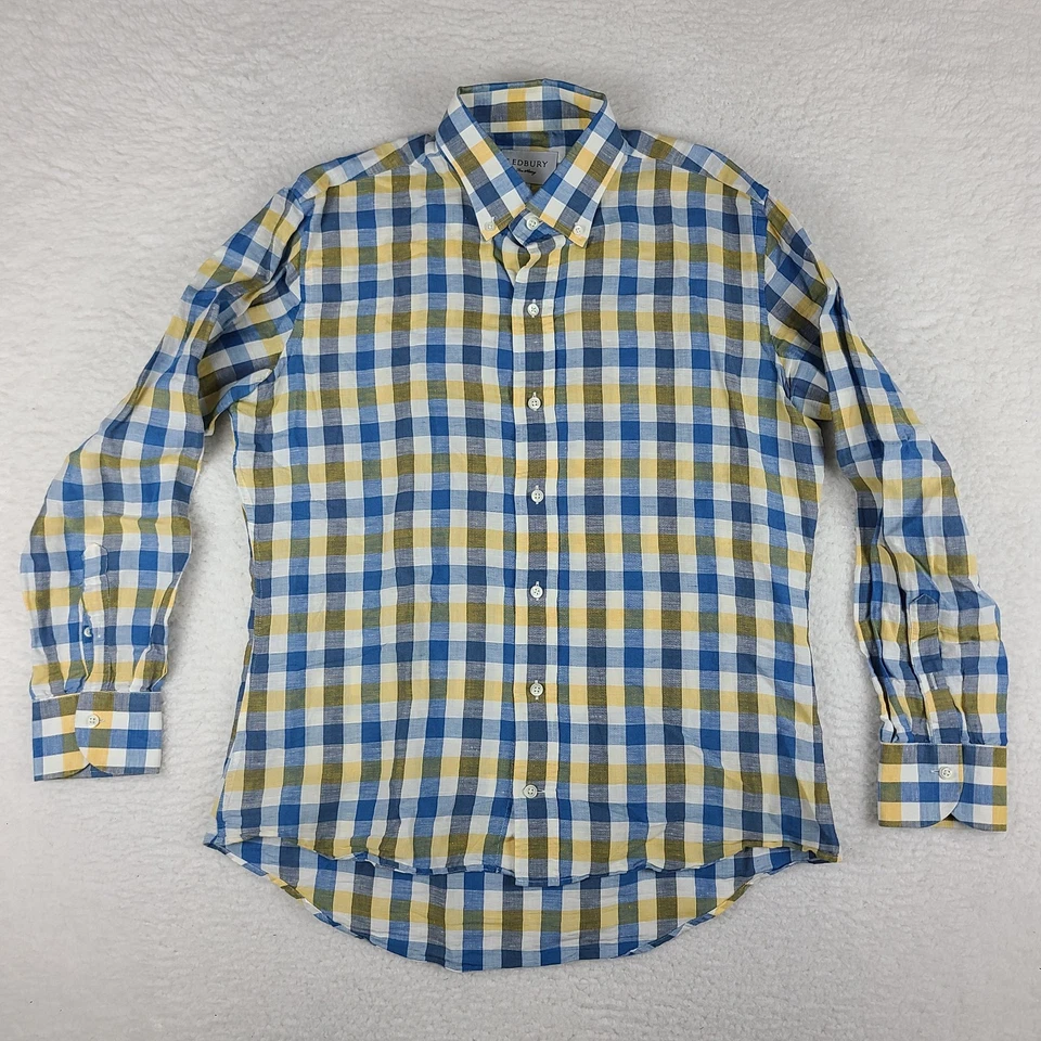 Camisa Ledbury Para Hombres 16.5-35 Azul Amarillo Blanco Vestido A Cuadros Lino Con Botones Foto 1 de 4