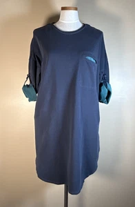 Gudrun Sjoden Sz XL Minimalist Organic Cotton Tunic Dress Blue Roll Sleeve Lagen - Picture 1 of 14