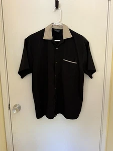 Camisa Daddy O's Para Hombres Manga Corta Botón Retro Bowling Negro Tostado Ventilaciones Limpias - Imagen 1 de 9