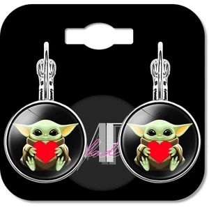 Baby Yoda Mandalorian Earrings Leverback Stud Cabochon Anniversary BIG HEART - Picture 1 of 4