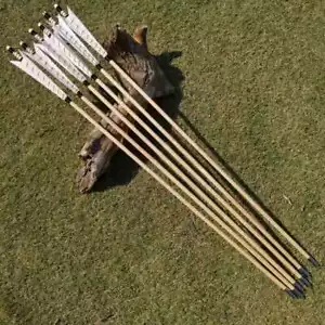 12pcs 32" Wooden Arrows Archery Feather Traditional Longbow Recurve Bow Hunting - Picture 1 of 12