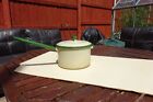 Vintage 1930s Cast Iron Cream  & Green Enamelled Saucepan And Lid