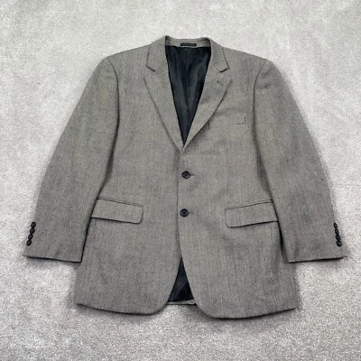 Andrew Fezza Wool Herringbone Single Breasted Blazer Jacket Size 40S Black Ivory - Image 1 of 4