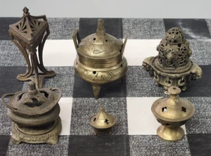 6 Antique & Vtg Small Brass Incense Burner Holders Made in Japan, France,& China - Picture 1 of 24