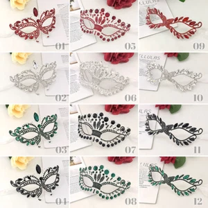 Metallic Rhinestone Women Crystal Halloween Fancy Ball Face Eye Mask Masquerade - Picture 1 of 44