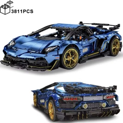 Lamborghini Svj 63 MOC Da Costruire 3811 Pezzi Scala 1:8 Mattoncini Technic Blu - Immagine 1 di 4