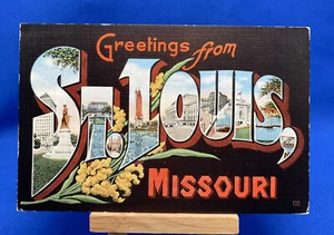Greetings From St. Louis Missouri Large Letter Linen Postcard Posted 1942 - Picture 1 of 2