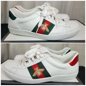 Gucci Ace Weiß Leder Turnschuhe Sneaker OVP + STAUBBEUTEL Herren UK 7,5. GEBRAUCHT - Bild 1 von 9