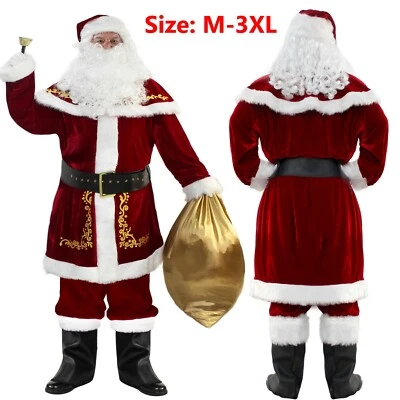 Men's Santa Claus Costume 12PCS. Christmas Velvet Adult Deluxe Santa Suit - Image 1 of 4