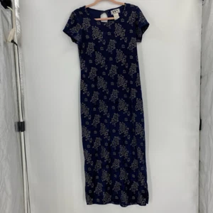 Dby Ltd. Damenkleid blau beige Blumenmuster Midi kurzärmlig Samt Y2K Junioren 7 - Bild 1 von 4