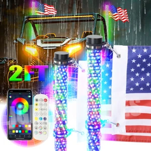 2 PIEZAS 2 PIES Espiral LED Látigo de Grasa Luz RGB Antena de Persecución Látigos Iluminados para UTV ATV - Imagen 1 de 12
