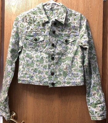 Chaqueta Vaquera Buffalo Multicolor Azul Verde Estampado Floral Talla Mediana Usada en Excelente Condición Foto 1 de 4