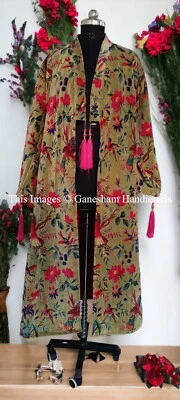 OFMD Verde Pájaro Terciopelo Banyan Tela Kimono Original OFMD Break Up Bata Chaqueta Foto 1 de 4